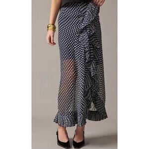 NWT J.CREW Navy & White Polka Dot Ruffled Midi Skirt Size 4
